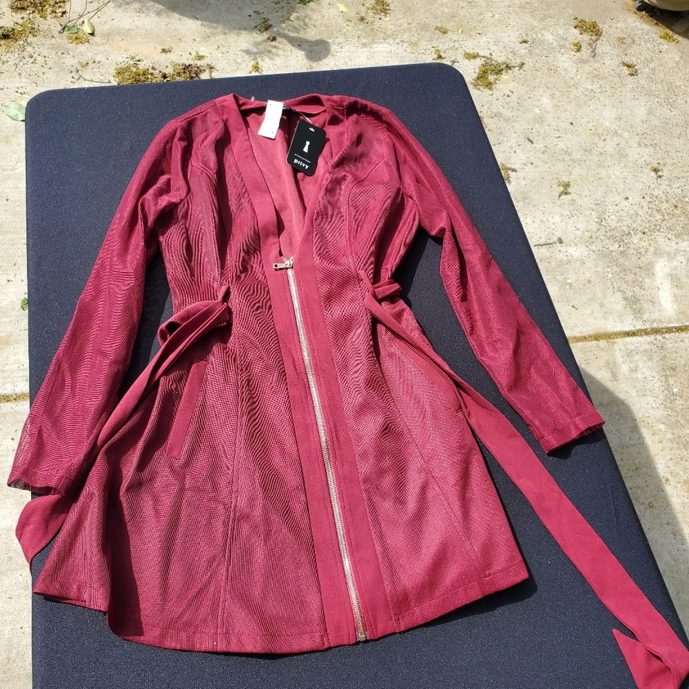 Burgundy Mesh Pea Coat